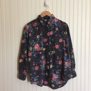 Krazy Kat vintage navy blue floral print long sleeve button shirt sz medium GUC